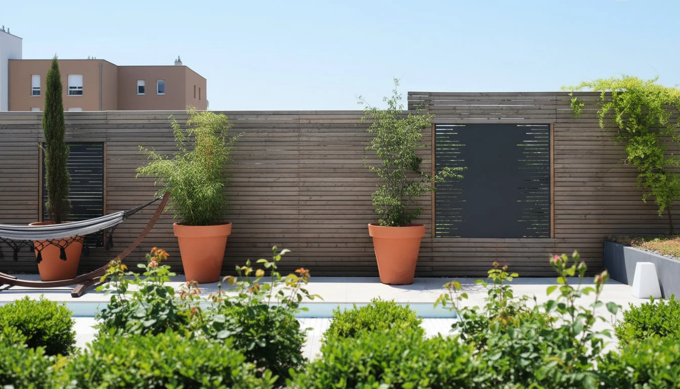 Portail d'entrée résidentiel moderne avec clôture assortie dans un environnement extérieur soigné